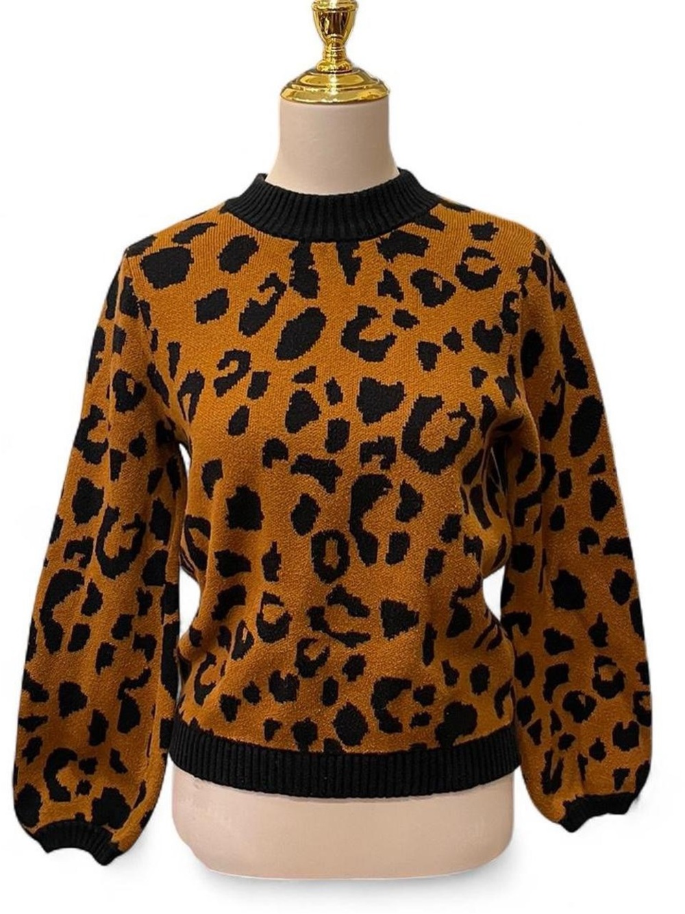 Who What Wear Leopard Print Crewneck Sweater - Black & Brown
